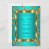 ティール(緑がかった色)金ゴールドフローラ写真50結婚周年記念 招待状 (裏面)