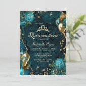 ティール（緑がかった色）金ゴールドフローラAgate写真キンセアニェラ 招待状 (スタンド正面)