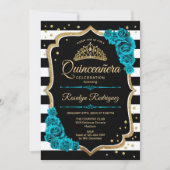 ティール(緑がかった色)金ゴールドブラックエレガントキンセアニェラ 招待状 (正面)