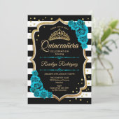 ティール(緑がかった色)金ゴールドブラックエレガントキンセアニェラ 招待状 (スタンド正面)