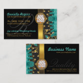 ティール(緑がかった色)金ゴールドブラックパターン+ロゴダーク名刺 名刺 (正面/裏面)