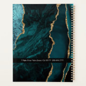 ティール（緑がかった色）金ゴールドブラックAgate、ロゴ/会社名/年 プランナー手帳 (裏面)