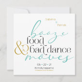 ティール（緑がかった色）金ゴールドブーズフードバッドダンスムーブスザデイト 招待状 (正面)