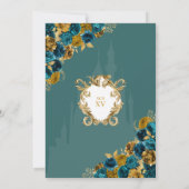 ティール（緑がかった色）&金ゴールドプリンセスキャッスルキンセアニラ 招待状 (裏面)