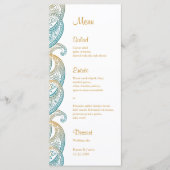 ティール（緑がかった色）金ゴールドペイズリーインディアン結婚ズラックカード メニュー (正面)