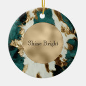 ティール（緑がかった色）金ゴールドホワイトコウィド セラミックオーナメント (正面)