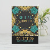 ティール(緑がかった色)+金ゴールドボヘミアブライダルシャワー招待状 招待状 (スタンド正面)