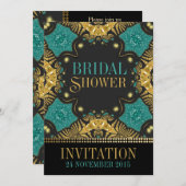 ティール(緑がかった色)+金ゴールドボヘミアブライダルシャワー招待状 招待状 (正面/裏面)
