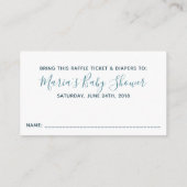 ティール（緑がかった色）金ゴールドボーイ赤ちゃんシャワーおむつラッフルチケット エンクロージャーカード (裏面)