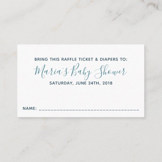 ティール（緑がかった色）金ゴールドボーイ赤ちゃんシャワーおむつラッフルチケット エンクロージャーカード (裏面)