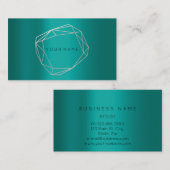 ティール(緑がかった色)金ゴールドポリゴナルフレーム幾何学模様 名刺 (正面/裏面)