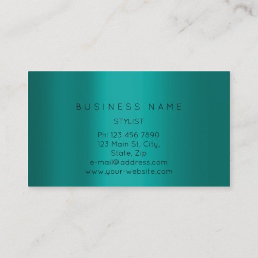 ティール(緑がかった色)金ゴールドポリゴナルフレーム幾何学模様 名刺 (裏面)