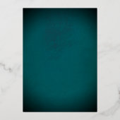 ティール（緑がかった色）金ゴールドマスカレードパーティードレスキンセアニェラ 箔招待状 (裏面)