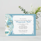 ティール(緑がかった色)金ゴールドマスカレードマルディグラスボール招待状 招待状 (スタンド正面)