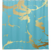 ティール（緑がかった色）&金ゴールドマーブルアクリル絵画ズ抽象芸術バック シャワーカーテン (正面)