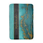 ティール(緑がかった色)金ゴールドマーブルアゲートモノグラム名カスタムビーチ バスマット (正面縦)