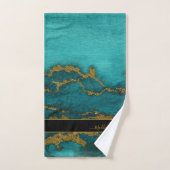 ティール(緑がかった色)金ゴールドマーブルアゲートモノグラム名カスタム バスタオルセット (ハンドタオル)