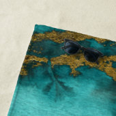 ティール(緑がかった色)金ゴールドマーブルアゲートモノグラム名カスタム ビーチタオル (インサイチュ)