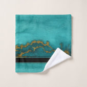 ティール(緑がかった色)金ゴールドマーブルアゲートモノグラム名カスタムBath T バスタオルセット (ウォッシュタオル)