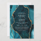 ティール（緑がかった色）&金ゴールドマーブルアゲート結婚式招待状 招待状 (正面)