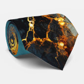ティール(緑がかった色)金ゴールドマーブルデザインタイ ネクタイ (ロール)