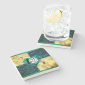 ティール（緑がかった色）&金ゴールドムーンライトバード ストーンコースター (横)