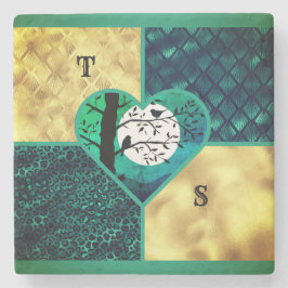 ティール（緑がかった色）&金ゴールドムーンライトバード ストーンコースター