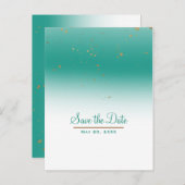 ティール（緑がかった色）&金ゴールドモダングラムシック結婚式の日付を保存 案内ポストカード (正面/裏面)