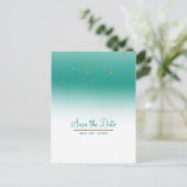 ティール（緑がかった色）&金ゴールドモダングラムシック結婚式の日付を保存 案内ポストカード (スタンド正面)
