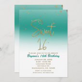 ティール（緑がかった色）&金ゴールドモダングラムスウィート16バースデーパーティー 招待状 (正面/裏面)