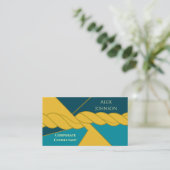 ティール（緑がかった色）金ゴールドモダンコンサルタ企業のント金ゴールドロープ 名刺 (スタンド正面)