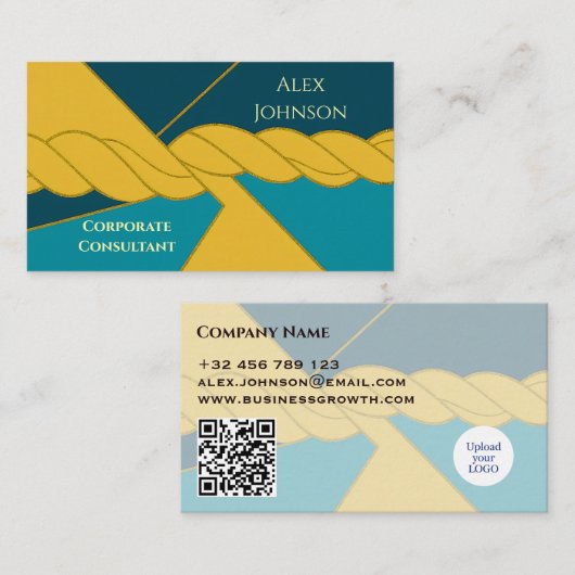 ティール（緑がかった色）金ゴールドモダンコンサルタ企業のント金ゴールドロープ 名刺 (正面/裏面)