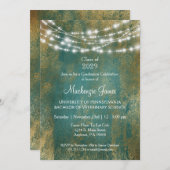 ティール（緑がかった色）金ゴールドライト卒業パーティ招待状 招待状 (正面/裏面)