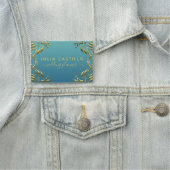 ティール(緑がかった色)金ゴールドラグジュアリーグラムエレガント書道スクリプト 名札 (インサイチュ)