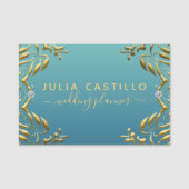 ティール(緑がかった色)金ゴールドラグジュアリーグラムエレガント書道スクリプト 名札 (正面)