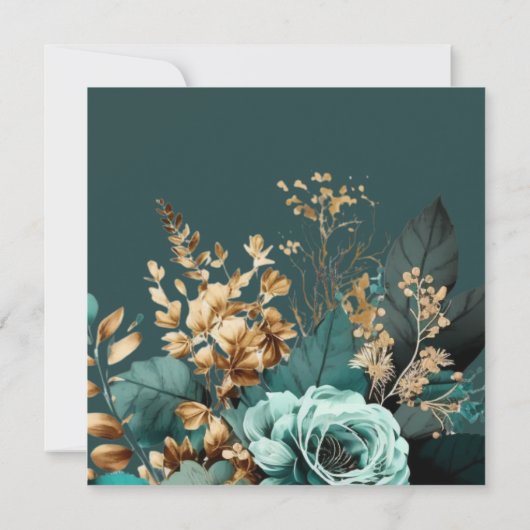 ティール(緑がかった色)金ゴールドラグジュアリーフローラブライダルシャワー (裏面)