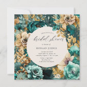 ティール(緑がかった色)金ゴールドラグジュアリーフローラブライダルシャワー (正面)