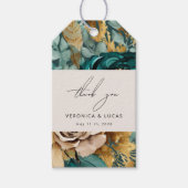 ティール（緑がかった色）金ゴールドラックスフローラ結婚ズサンキューギフトラベル ギフトタグ (正面)