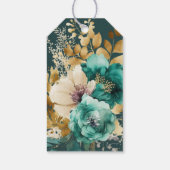 ティール（緑がかった色）金ゴールドラックスフローラ結婚ズサンキューギフトラベル ギフトタグ (裏面)