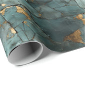 ティール(緑がかった色)&金ゴールドリーフパテ動揺してィナパターンデザイン ラッピングペーパー (ロールコーナー)