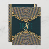 ティール（緑がかった色）+金ゴールドレースパターン披露宴テーブル番号と名前 ポストカード (正面/裏面)