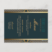 ティール（緑がかった色）+金ゴールドレースパターン披露宴テーブル番号と名前 ポストカード (裏面)
