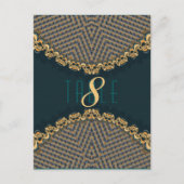 ティール（緑がかった色）+金ゴールドレースパターン披露宴テーブル番号と名前 ポストカード (正面)