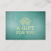 ティール（緑がかった色）&金ゴールドロータスYOGAインストラクターギフト券 割引カード (正面)