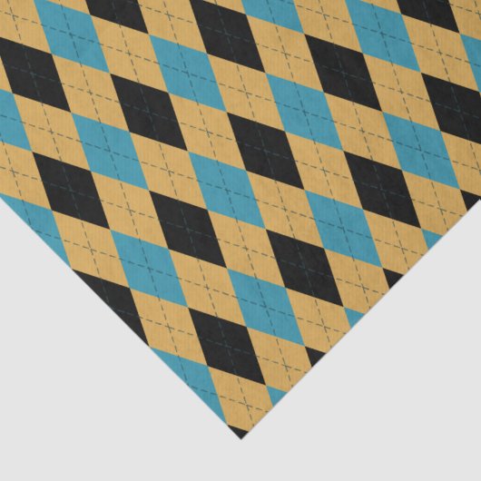 ティール(緑がかった色)金ゴールド及びブラッククラシックダイヤモンドアーガイルパターン 薄葉紙 (詳細)