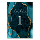ティール（緑がかった色）&金ゴールド大理石瑪瑙テーブルカード テーブルナンバー (正面)