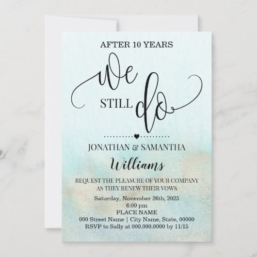 ティール（緑がかった色）金ゴールド我々はまだ海結婚の記念日を行う 招待状 (正面)