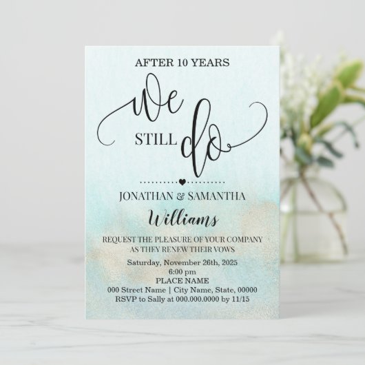 ティール(緑がかった色)金ゴールド我々はまだ海結婚の記念日を行う 招待状 (スタンド正面)