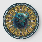 ティール（緑がかった色）+金ゴールド星占い肯定タウロス〔占星術の〕十二宮図 ラージ壁時計 (正面)