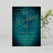 ティール（緑がかった色）金ゴールド書結婚文字 箔招待状 (立ち正面)